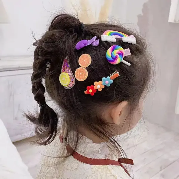 28_Pcs_Hair_clips_for_girls_(_Pink_and_Yellow)_|_Decorative_Hair_Clips_|_Rainbow_and_Fruit_Design,_Yellow_and_Pink_|_Hair_Clip_for_Girls_|_Hair_Accessories_for_Toddlers