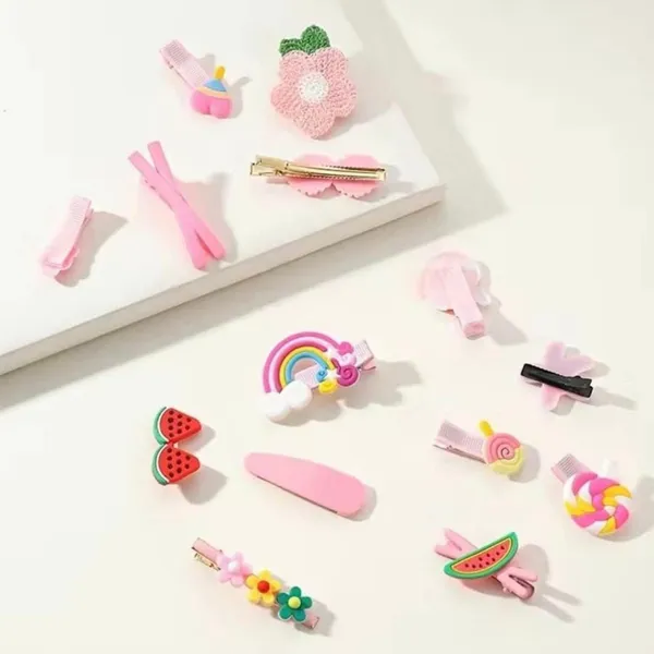 28_Pcs_Hair_clips_for_girls_(_Pink_and_Yellow)_|_Decorative_Hair_Clips_|_Rainbow_and_Fruit_Design,_Yellow_and_Pink_|_Hair_Clip_for_Girls_|_Hair_Accessories_for_Toddlers