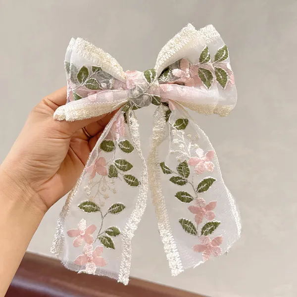 2_Pcs_Soft_Laces_Fabric_Bow_Hair_Clip_for_Girls_and_Women_|_Elegant_Flower_Embroidered_Design_|_Lightweight_(_Blue_&_Pink)