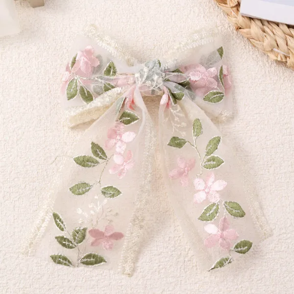 2_Pcs_Soft_Laces_Fabric_Bow_Hair_Clip_for_Girls_and_Women_|_Elegant_Flower_Embroidered_Design_|_Lightweight_(_Blue_&_Pink)