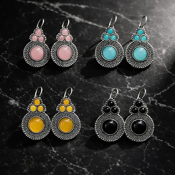 4_Pair_Multicolour_Round_Stone_Drop_Earrings_for_Women_&_Girls