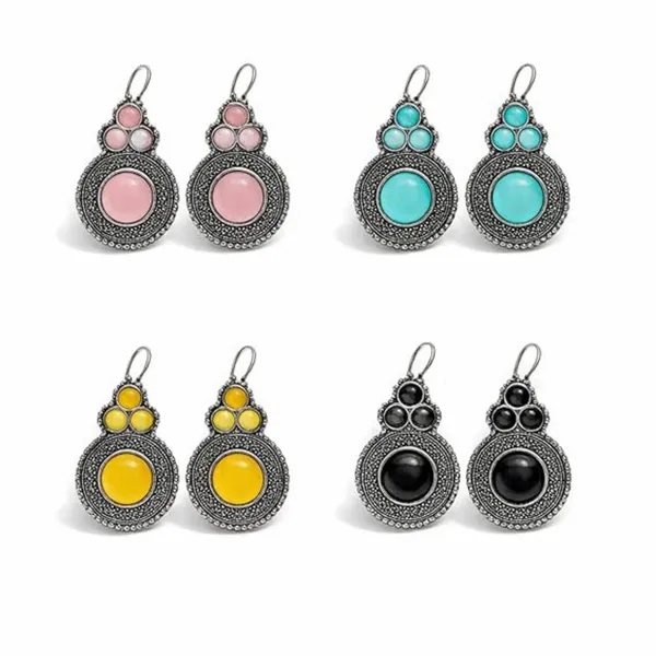 4_Pair_Multicolour_Round_Stone_Drop_Earrings_for_Women_&_Girls