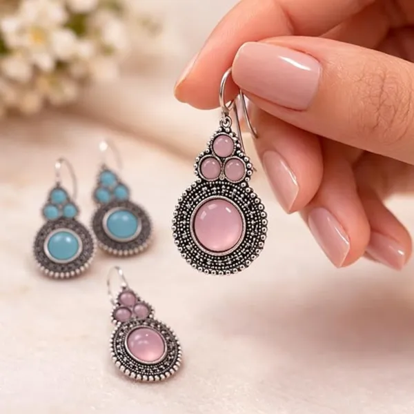 4_Pair_Multicolour_Round_Stone_Drop_Earrings_for_Women_&_Girls