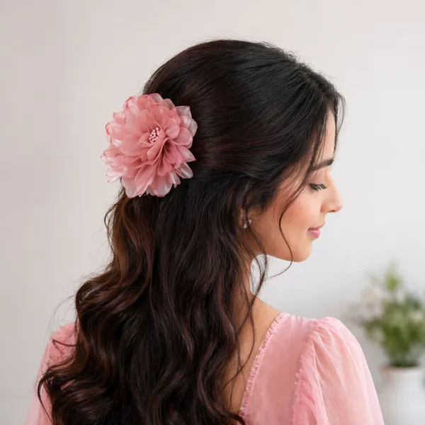 Beautiful_Flower_Hairclip_For_Women_&_girls,Rose_Pink_Colour