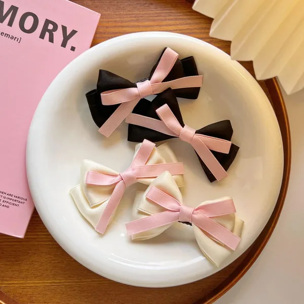 White_and_Black_Bow_Hair_Clips_Lovely_Fabric_Double_Layer_Bow_Design_for_Women_&_Girls_(Pack_Of_4)