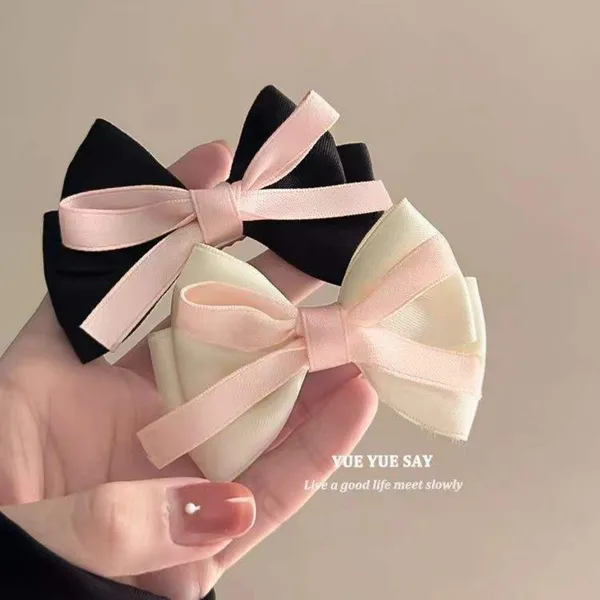 White_and_Black_Bow_Hair_Clips_Lovely_Fabric_Double_Layer_Bow_Design_for_Women_&_Girls_(Pack_Of_4)