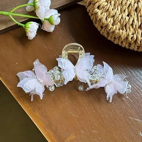 1_pcs_White_Colour_Butterfly_Pearl_Hair_Claw_Clip_for_Women