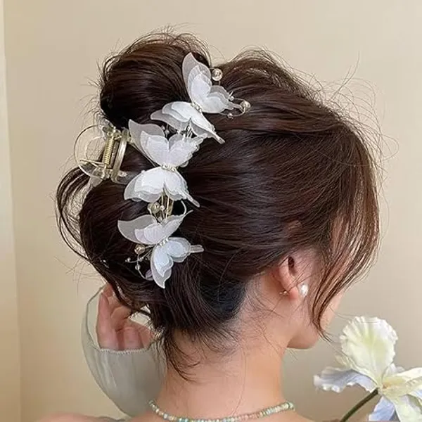 1_pcs_White_Colour_Butterfly_Pearl_Hair_Claw_Clip_for_Women