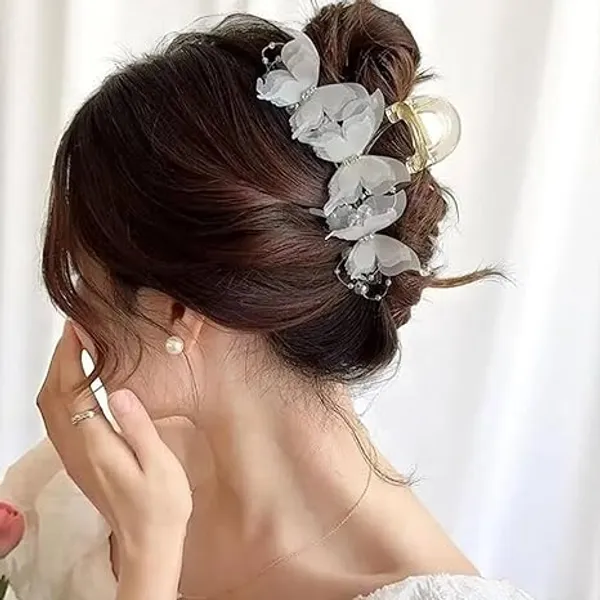1_pcs_White_Colour_Butterfly_Pearl_Hair_Claw_Clip_for_Women
