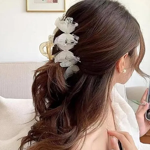 1_pcs_White_Colour_Butterfly_Pearl_Hair_Claw_Clip_for_Women