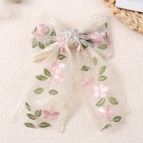 1_pcs_Pink_Colour_Floral_Bow_Fabric_Hair_Clips_for_Girls_&_Women