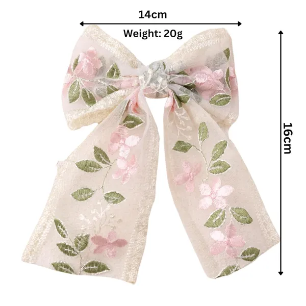 1_pcs_Pink_Colour_Floral_Bow_Fabric_Hair_Clips_for_Girls_&_Women