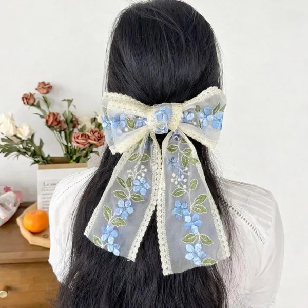 1_pcs_Blue_Colour_Floral_Bow_Fabric_Hair_Clips_for_Girls_&_Women_