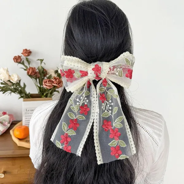 1_pcs_Red_Colour_Flower_Bow_Fabric_Hair_Clips_for_Girls_&_Women_