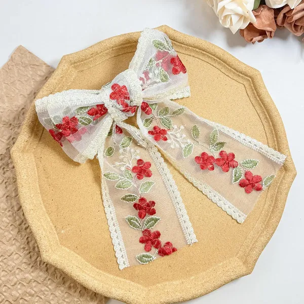 1_pcs_Red_Colour_Flower_Bow_Fabric_Hair_Clips_for_Girls_&_Women_