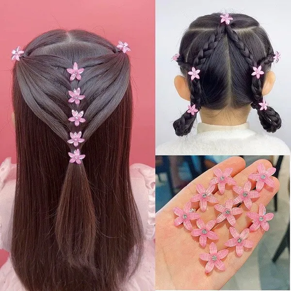 10_pcs__Pink_Colour_Flower_Hair_Clips_for_Girls_&_Women_
