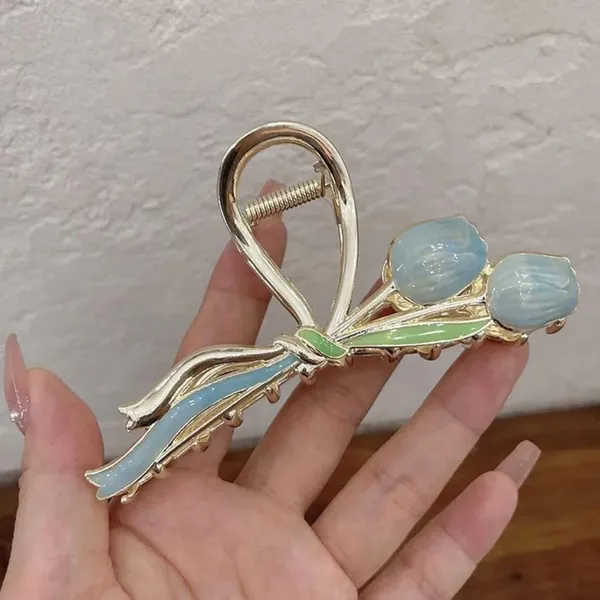 Blue_&_Pink_Metal_Modern_Tulip_Hair_Claw_Clip_For_Women_And_Girl
