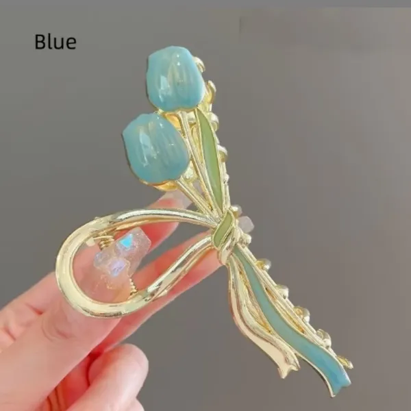 Blue_Giggles_Boo_Tulip_Shape_Metal_Hair_Claw_Clip_Stylish_Golden_Korean_Design_NonSlip_for_Women_&_Girls
