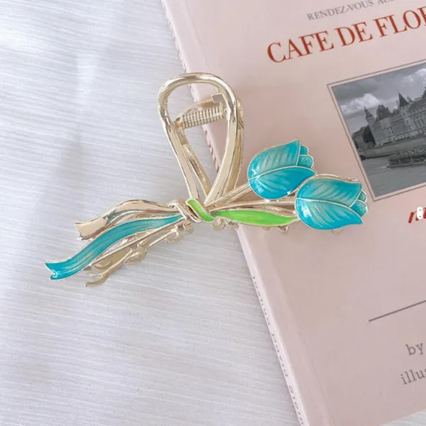 Blue_Giggles_Boo_Tulip_Shape_Metal_Hair_Claw_Clip_Stylish_Golden_Korean_Design_NonSlip_for_Women_&_Girls
