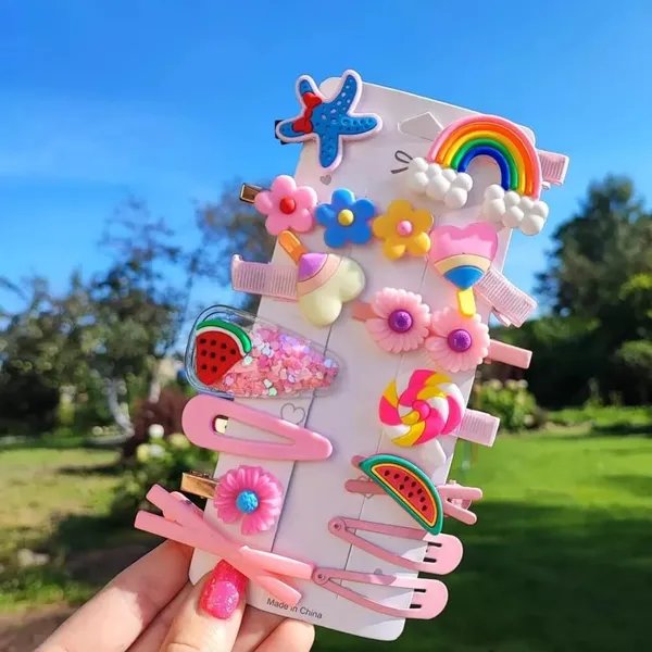 14_pcs_Pink_Colour_Hair_Clips_for_Baby_Girls_–_Cute_Cartoon_Fruit,_Animal_&_Flower_Hair_Pins_