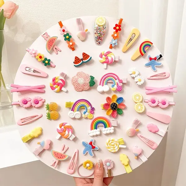 14_pcs_Pink_Colour_Hair_Clips_for_Baby_Girls_–_Cute_Cartoon_Fruit,_Animal_&_Flower_Hair_Pins_