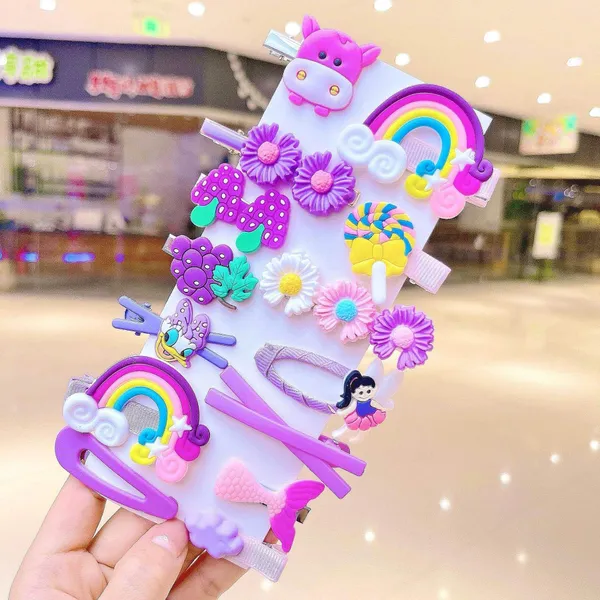 14_pcs_Purple_Colour_Hair_Clips_for_Baby_Girls_–_Cute_Cartoon_Fruit,_Animal_&_Flower_Hair_Pins_