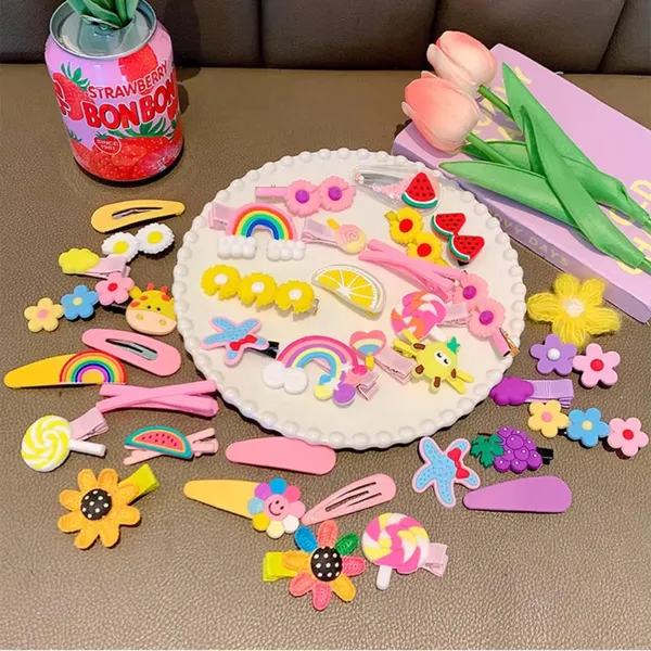 14_pcs__Yellow_Colour_Hair_Clips_for_Baby_Girls_–_Cute_Cartoon_Fruit,_Animal_&_Flower_Hair_Pins_