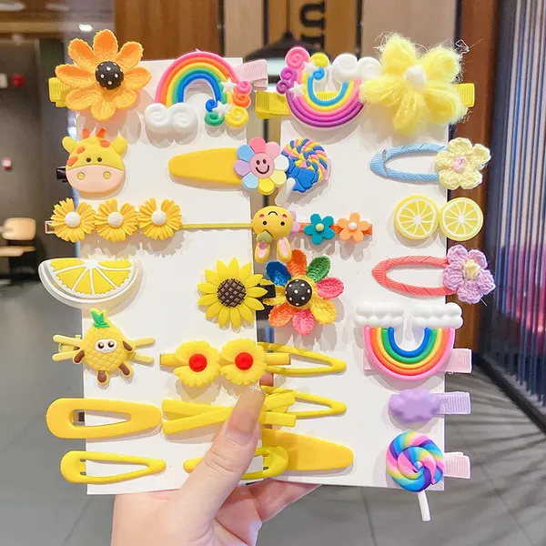 14_pcs__Yellow_Colour_Hair_Clips_for_Baby_Girls_–_Cute_Cartoon_Fruit,_Animal_&_Flower_Hair_Pins_
