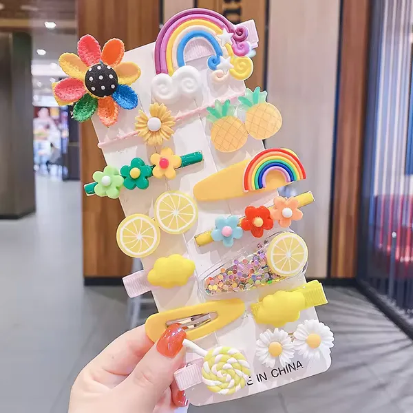 14_pcs__Yellow_Colour_Hair_Clips_for_Baby_Girls_–_Cute_Cartoon_Fruit,_Animal_&_Flower_Hair_Pins_