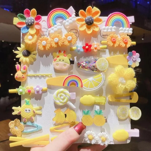 14_pcs__Yellow_Colour_Hair_Clips_for_Baby_Girls_–_Cute_Cartoon_Fruit,_Animal_&_Flower_Hair_Pins_