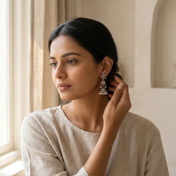 Oxidised_Silver_Jhumka_Earrings_with_Pink_Stone_and_Pearl_Drops,_Boho_Style,_Gift_for_Women_and_Girls