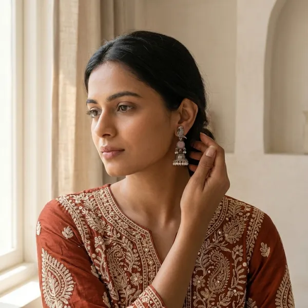 Oxidised_Silver_Jhumka_Earrings_with_Pink_Stone_and_Pearl_Drops,_Boho_Style,_Gift_for_Women_and_Girls