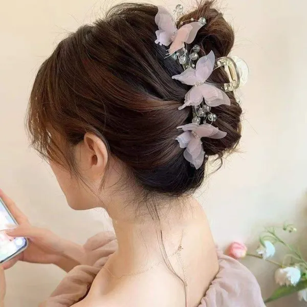 Pack_of_2_Pcs__Elegant_Floral_Butterfly_Plastic_Hair_Claw_Clip_for_Women_(_Peach_&_Cream)_–_Pearl_&_Crystal_Embellished_Designer_Clutcher_|_Bridal_Bun_Accessory_|_Wedding,_Party_&_Festive_Hair_Styling_Clip