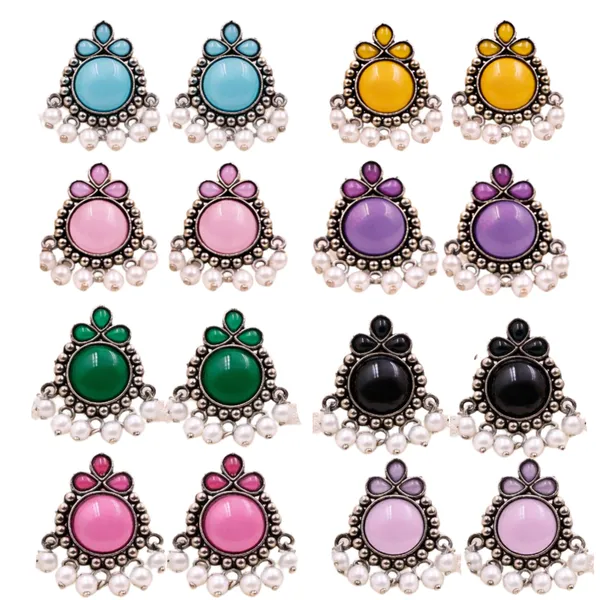 Pack_of_5_Pcs_Oxidised_Stone_&_Pearl_Stud_Earrings_for_Women_–_Traditional_Design,_Random_Colours