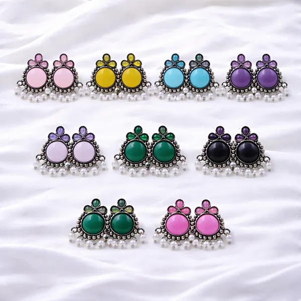 Pack_of_5_Pcs_Oxidised_Stone_&_Pearl_Stud_Earrings_for_Women_–_Traditional_Design,_Random_Colours