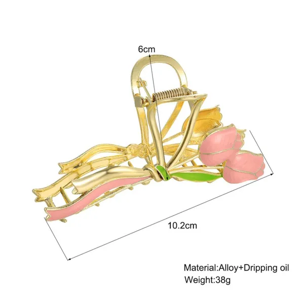 1_pcs_Peach_Colour__Premium_Tulip_Design_Hair_Claw_Clip_Golden_Metal_Korean_Style_Clutcher_for_Women_&_Girls