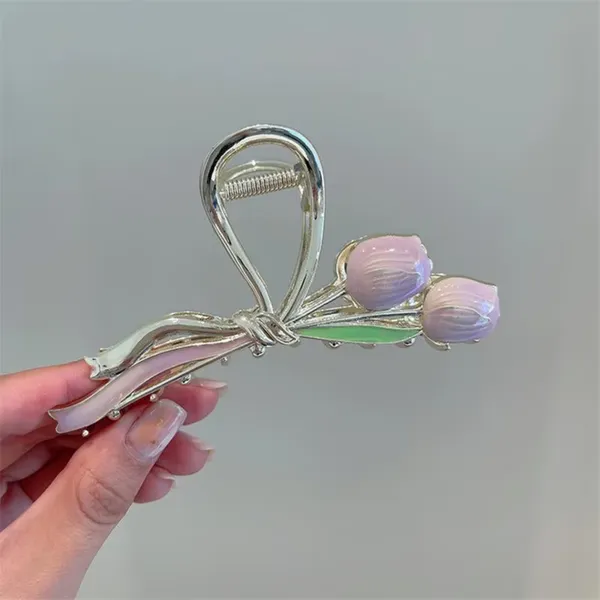 Purple_Elegant_Tulip_Metal_Hair_Claw_Clip_–_Korean_Style_Golden_Clutcher_for_Women_&_Girls