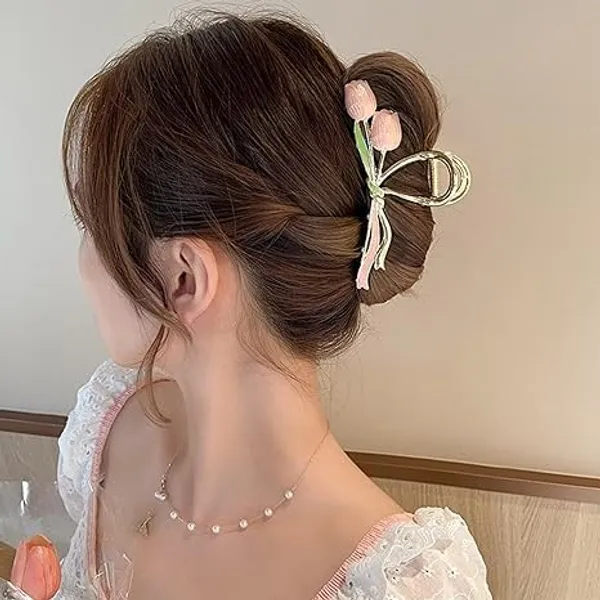 1_pcs_Peach_colour_Tulip_Design_Metal_Hair_Claw_Clip_for_Women_&_Girls_