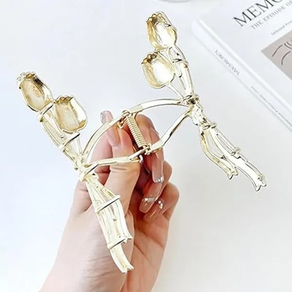 1_pcs_Peach_colour_Tulip_Design_Metal_Hair_Claw_Clip_for_Women_&_Girls_
