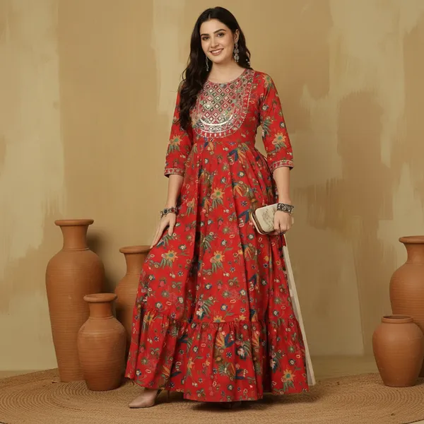 Red_Rayon_Fabric_Anarkali_Kurti_For_Women