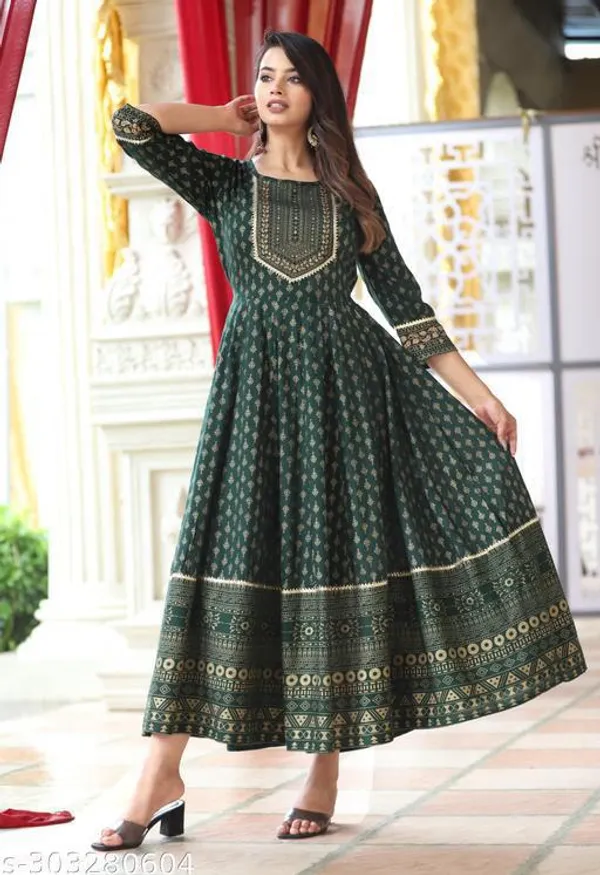 Green_Rayon_Fabric_Anarkali_Kurti_For_Women