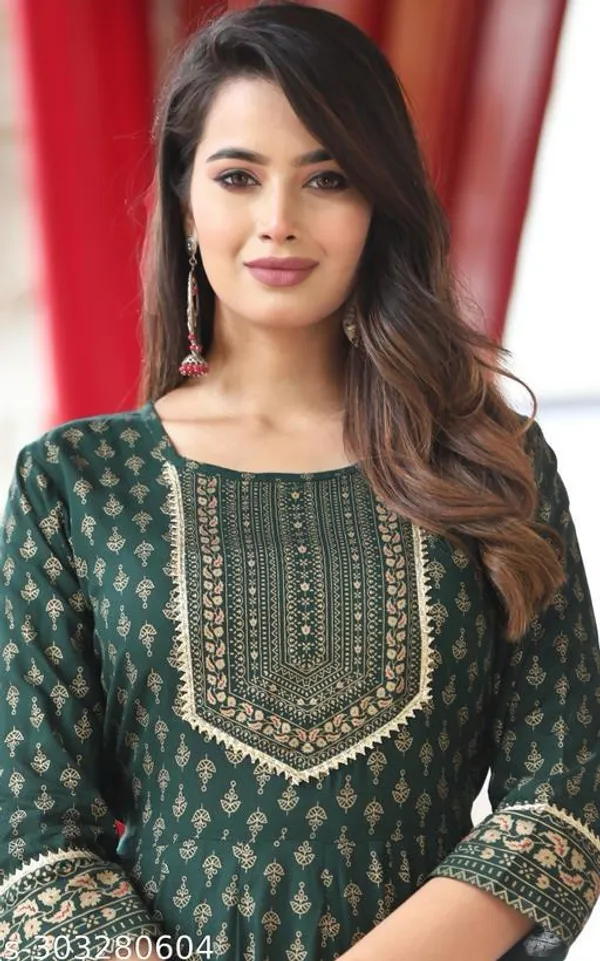 Green_Rayon_Fabric_Anarkali_Kurti_For_Women