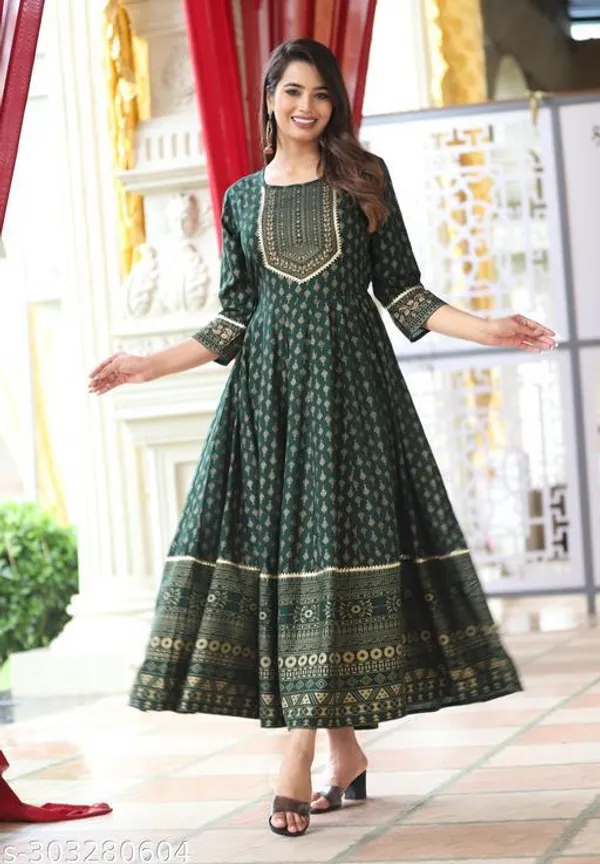 Green_Rayon_Fabric_Anarkali_Kurti_For_Women