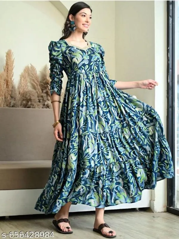 Aqua_Blue_Jaipuri_Rayon_Anarkali_Kurti_For_Women