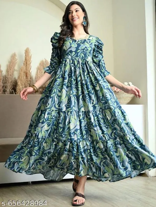 Aqua_Blue_Jaipuri_Rayon_Anarkali_Kurti_For_Women