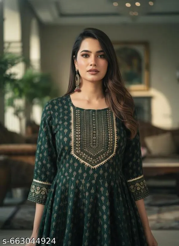 Green_Jaipuri_Rayon_Anarkali_Kurti_Pant_With_Dupatta_For_Women