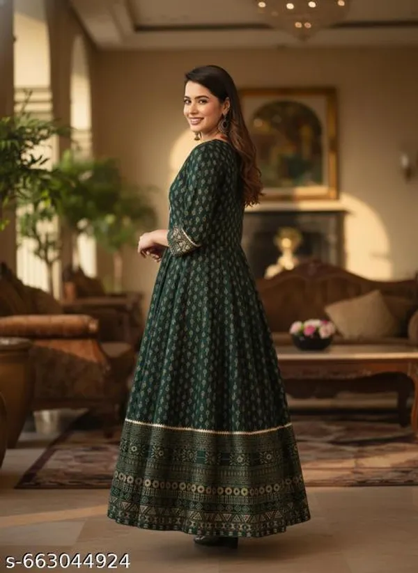 Green_Jaipuri_Rayon_Anarkali_Kurti_Pant_With_Dupatta_For_Women
