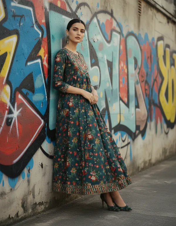 Green_Rayon_Fabric_Anarkali_Kurti_For_Women