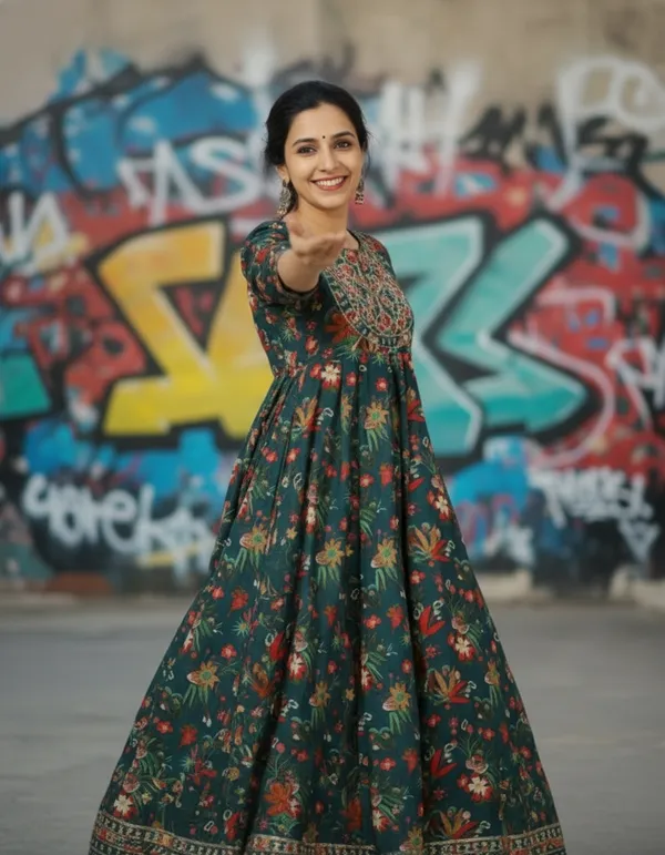Green_Rayon_Fabric_Anarkali_Kurti_For_Women
