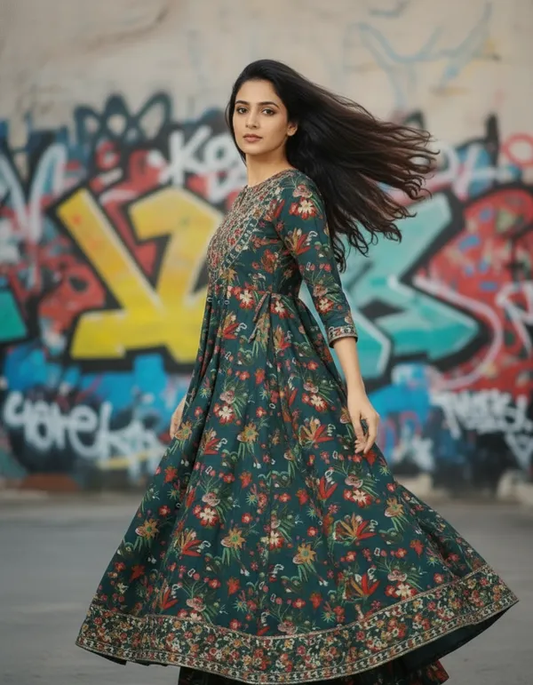 Green_Rayon_Fabric_Anarkali_Kurti_For_Women